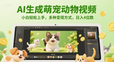 AI生成萌宠动物视频，小白轻松上手，多种变现方式，日入4位数_久创网