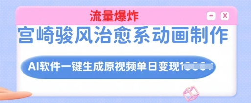 宫崎骏风治愈系动画制作，AI软件一键生成原创视频流量爆炸，单日变现多张，详细实操流程_久创网