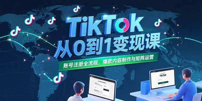 TikTok从0到1变现课，账号注册全流程，爆款内容制作与矩阵运营_久创网