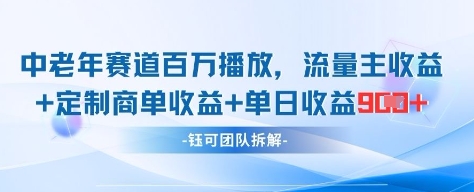 中老年赛道百万播放+流量主收益+定制收益，单日收益9张_久创网