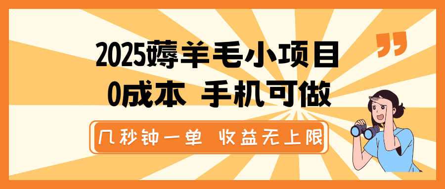 2025薅羊毛小项目，0成本 手机可做，几秒钟一单，收益无上限_久创网