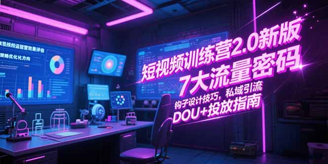 短视频训练营2.0新版，7大流量密码/钩子设计技巧/私域引流/DOU+投放指南_久创网