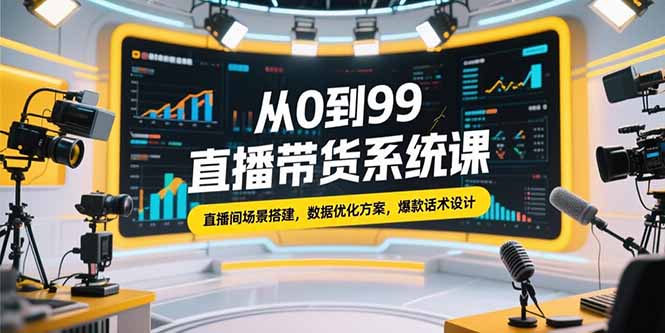 从0到99直播带货系统课，直播间场景搭建，数据优化方案，爆款话术设计_久创网