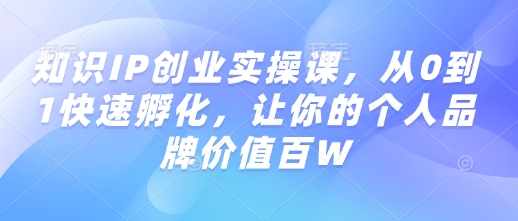 知识IP创业实操课，从0到1快速孵化，让你的个人品牌价值百W_久创网