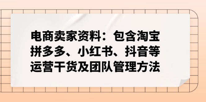 电商卖家资料：包含淘宝、拼多多、小红书、抖音等运营干货及团队管理方法_久创网