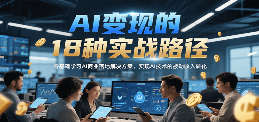 AI变现的18种实战路径，零基础学习AI商业落地解决方案，实现AI技术的被动收入转化_久创网