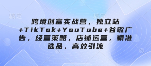 跨境创富实战营，独立站+TikTok+YouTube+谷歌广告，经营策略，店铺运营，精准选品，高效引流_久创网