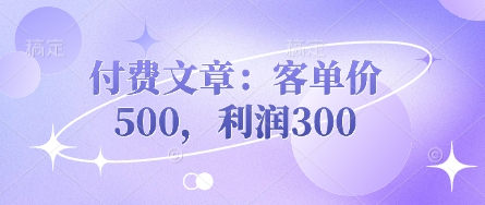 付费文章：客单价500，利润300_久创网