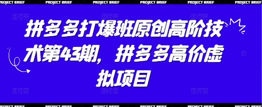 拼多多打爆班原创高阶技术第43期，拼多多高价虚拟项目_久创网
