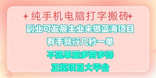 纯手机电脑打字搬砖，有手就行，几秒一单，多劳多得，正规项目大平台【揭秘】_久创网