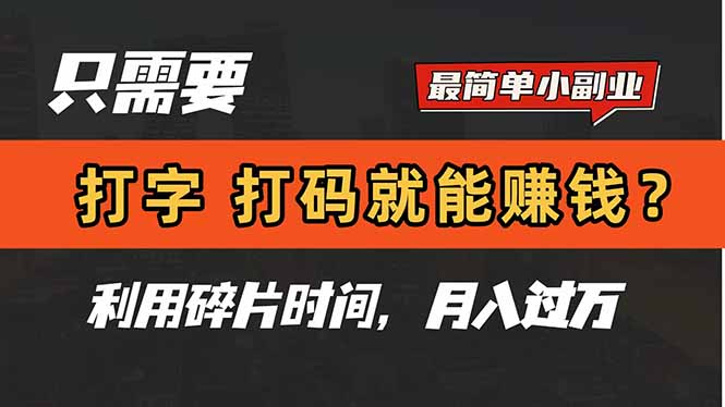 只需要打字，打码，就能赚钱？简单的赚钱小副业，利用碎片时间，月入过万_久创网