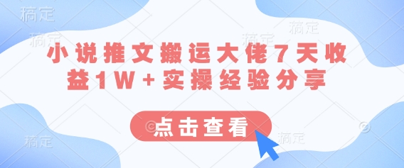 小说推文搬运大佬7天收益1W+实操经验分享_久创网