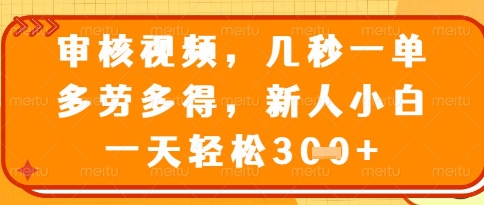 视频审核员，几秒一单，不限时间，不限地点，多做多得，新人小白一天轻松几张+【揭秘】_久创网