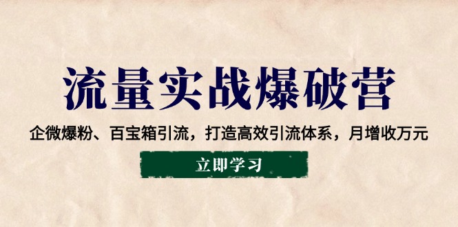 流量实战爆破营：企微爆粉、百宝箱引流，打造高效引流体系，月增收万元_久创网