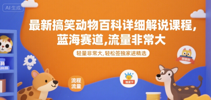 最新搞笑动物百科详细解说课程，蓝海赛道，流量非常大，轻松签独家进精选_久创网