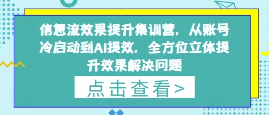 信息流效果提升集训营，从账号冷启动到AI提效，全方位立体提升效果解决问题_久创网