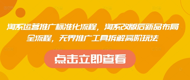淘系运营推广标准化流程，​淘系改版后新品布局全流程，无界推广工具拆解高阶玩法_久创网