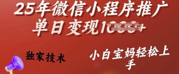 25年微信小程序推广单日变现多张，独家技术，小白宝妈轻松上手【揭秘】_久创网