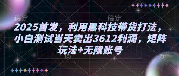 2025首发，利用黑科技带货打法，小白测试当天卖出3612利润，矩阵玩法+无限账号【揭秘】_久创网