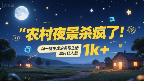 农村夜景杀疯了！AI一键生成治愈系慢生活，单日狂入1k+_久创网