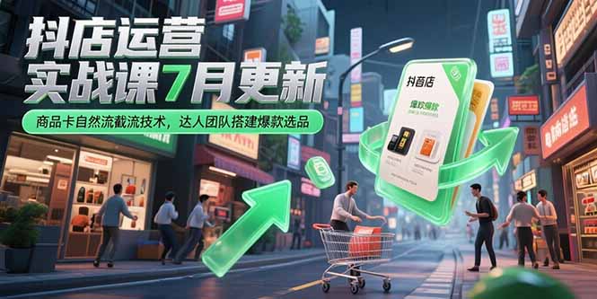 抖店运营实战课7月更新，商品卡自然流截流技术，达人团队搭建爆款选品_久创网